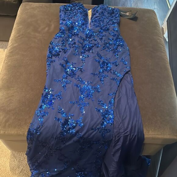 Women’s Blue Sparkly Mermaid Fit Prom Party Dress CrissCross Straps Size 10 NWT - Picture 11 of 14